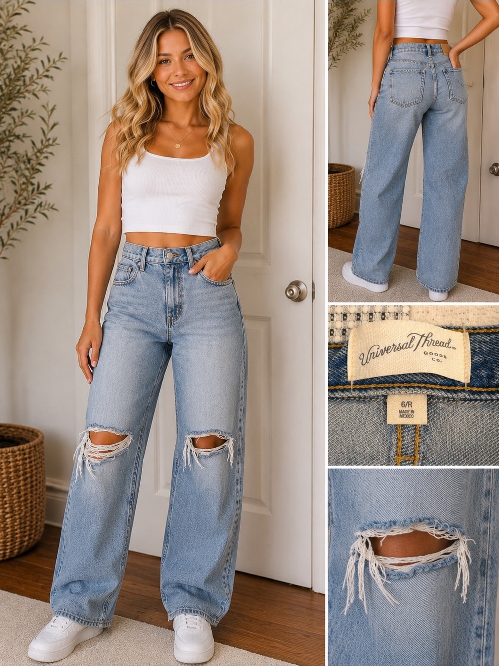 Universal Thread Light Blue High-Rise Ripped Wide-Leg Jeans